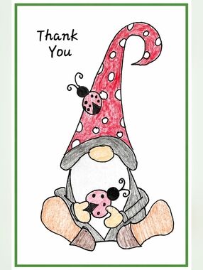 Hand Crafted Lady Bug Gnome Thank You Business Cards 50 Count